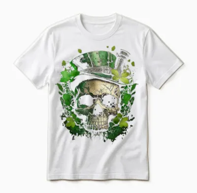 Irish Dark Luck St Patricks Day Skull Unisex T-Shirt - White