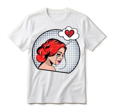 Pop Art Girl Crying T-Shirt, Retro Comic Unisex T-Shirt - White