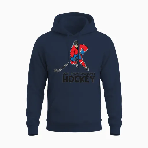 Hockey Boy Just a Boy Who Loves Ice-Hockeys Unisex Hoodie in Navy