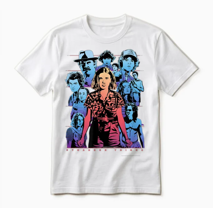 Stranger Things Group Shot Populous Gazing Unisex T-Shirt in White