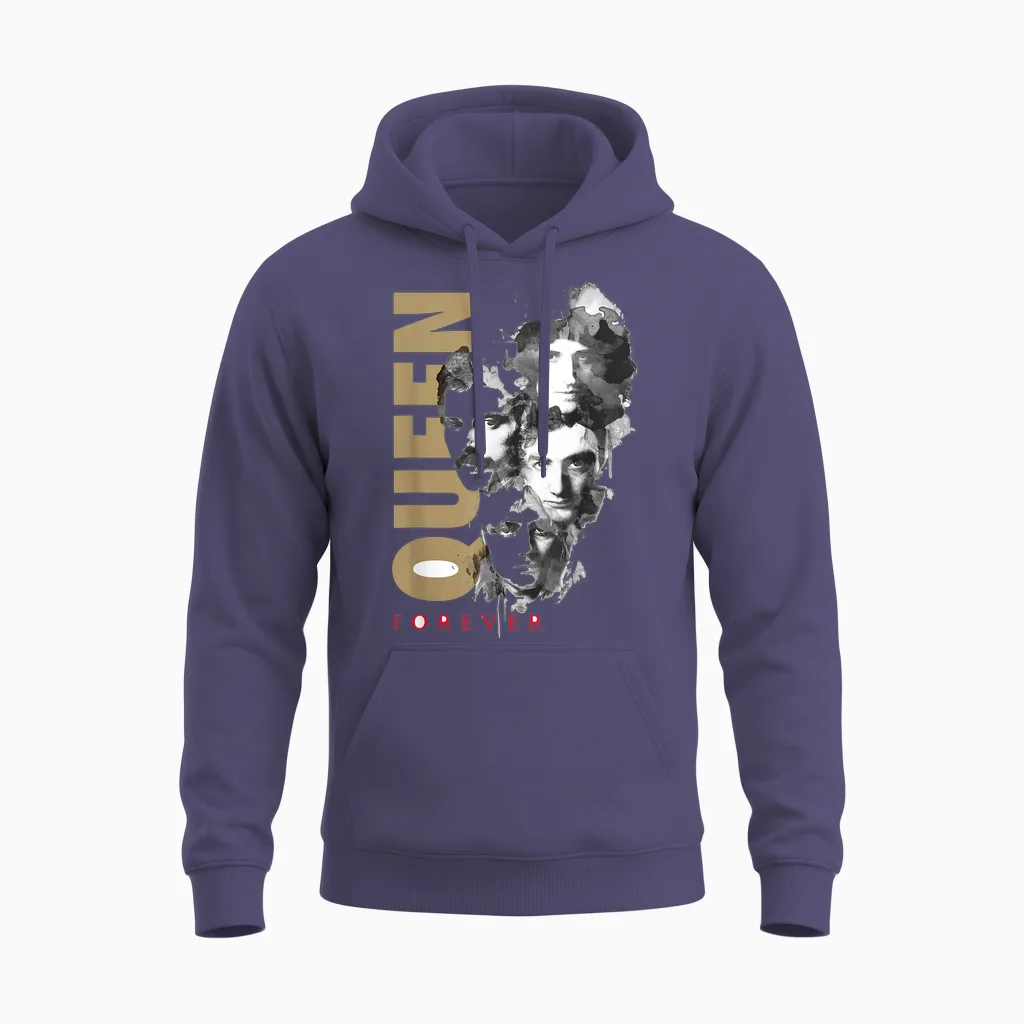 Queen Official Faces Ink Forever T-Shirt, White Unisex Hoodie in Heather Sport Dark Navy