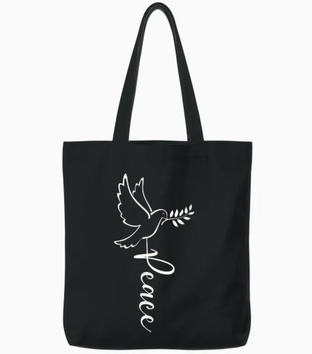 Dove of Peace for Freedom and Happiness with Peace T-Shirt, Black Tote Bags in Black
