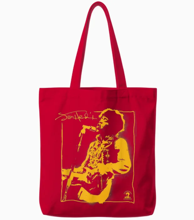 Jimi Hendrix Spray Paint Graffiti Portrait Vintage Band Tote Bags in Red