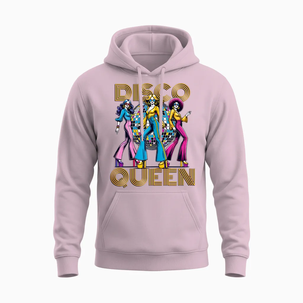 Disco Queen Retro Vintage Dancing 70s 80s 90s Disco T-Shirt, Black, Female X-Small Unisex Hoodie in Light Pink