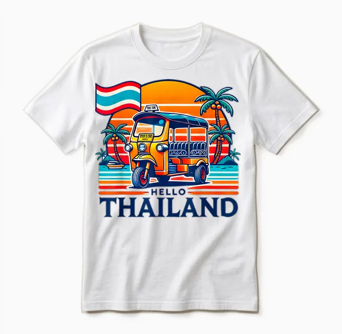 Hello Thailand Travel Gifts Souvenirs Holiday T-Shirt, White, S Unisex T-Shirt in White