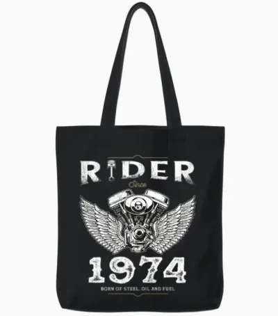 Rider Since 1974 - 51 Years, Fueled by Freedom Tote Bags - Black
