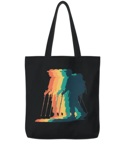 Hiking Male Hiker Colorful Tote Bags - Black