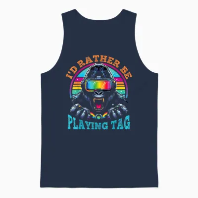 Bruh I'd Rather Be Playing Boys Adult Man Birthday Gorilla Unisex Tank Top - Navy