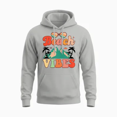 Retro Groovy Beach Vibes Unisex Hoodie - Ash