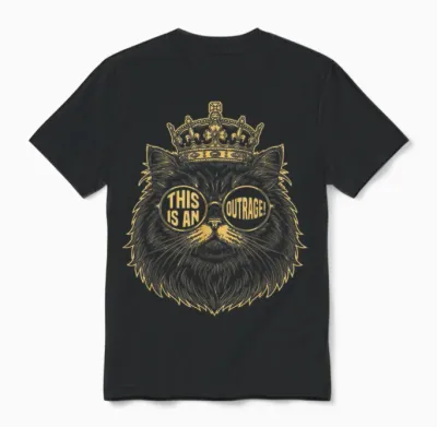 This Is an Outrage Funny Princess Cat Donut Gold Unisex T-Shirt - Black