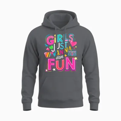 Funny Girls Just Wanna Have Fun Awesome 70s 80s 90s 1980s T-Shirt, Black, S Unisex Hoodie - Charcoal