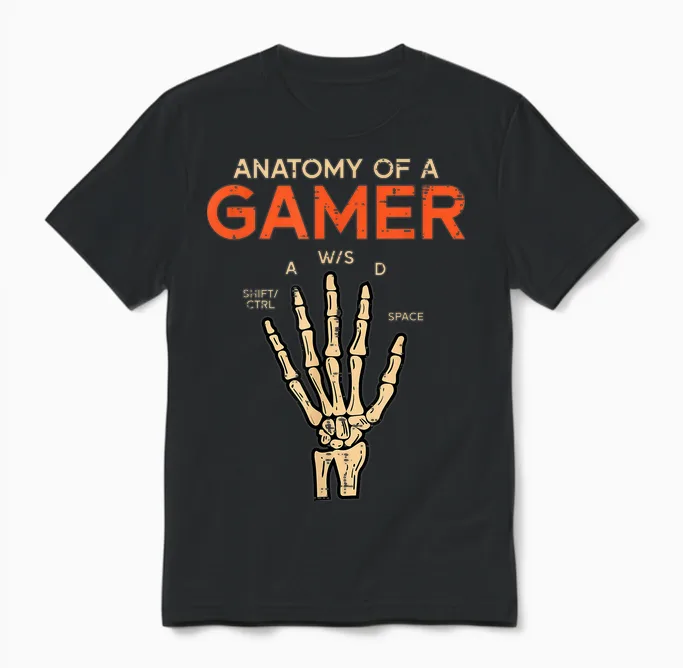 Anatomy of a Gamer Skeleton Hand Funny Men Boys Kids Teens Unisex T-Shirt in Black