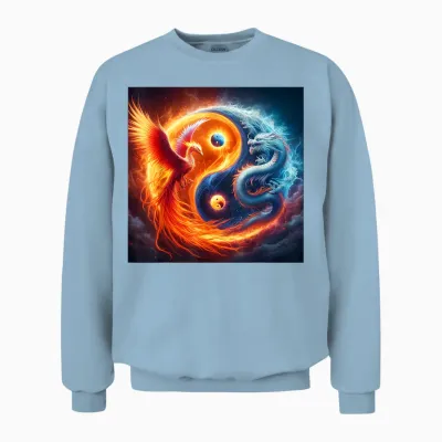 Yin Und Yang Phoenix Und Japanischer Drache Unisex Sweatshirt - Light Blue