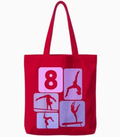 Kids 8th Birthday Girls Gymnastic Dancer 8 Years Gymnastics T-Shirt, Black Tote Bags - Red