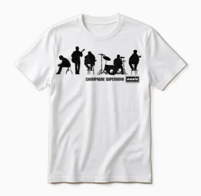 Oasis Band Silhouette on Blue Unisex T-Shirt - White