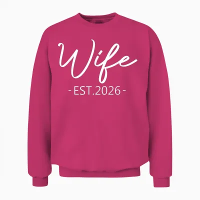 Wife Est 2026 Just Married Honeymoon Hubby Wedding Couple Unisex Sweatshirt - Heliconia