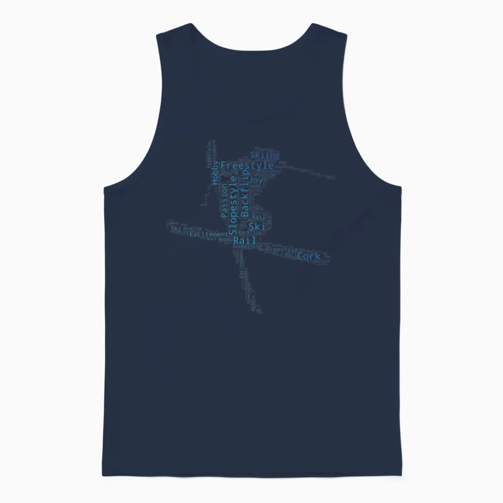 Ski Freestyle Children's Stunt Ski Boys Men Skier T-Shirt, Black Unisex Tank Top in Navy