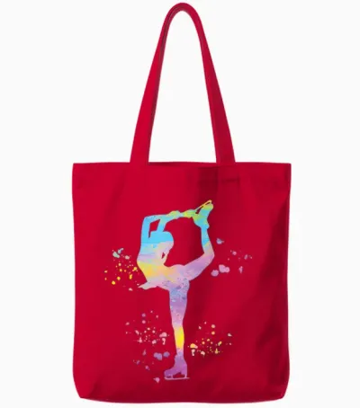 Iceskating Figure Skating Ice Dancing Accessoires Bunte Mädchen Eiskunstlauf Eislaufen T-Shirt Multicolored Crew Neck Halbarm Small Polyester 100% Klassisch Sportswear Mädchen Tote Bags - Red