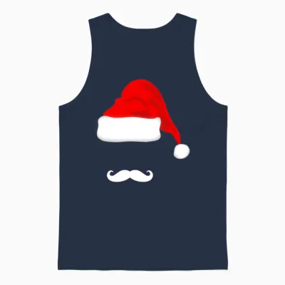 Santa Hat and Mustache Unisex Tank Top - Navy