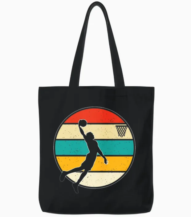 Retro Vintage Basketball Tote Bags - Black