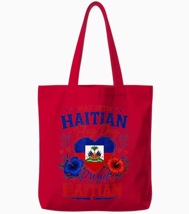 Happy Haitian Flag Day Proud Haiti Tote Bags in Red