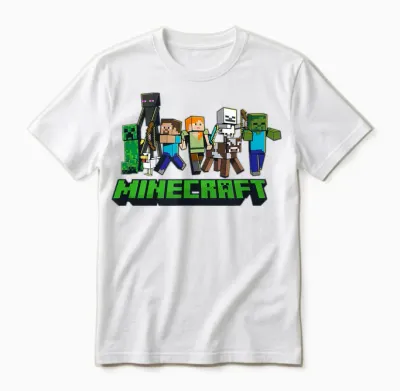 Minecraft Character Lineup Logo T-Shirt, Gray Unisex T-Shirt - White