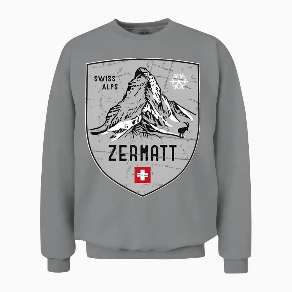 Zermatt Matterhorn Mountain Switzerland Emblem Unisex Sweatshirt in Sport Grey