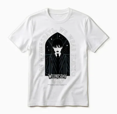Wednesday on Wednesdays We Wear Black Goth Portrait Unisex T-Shirt - White