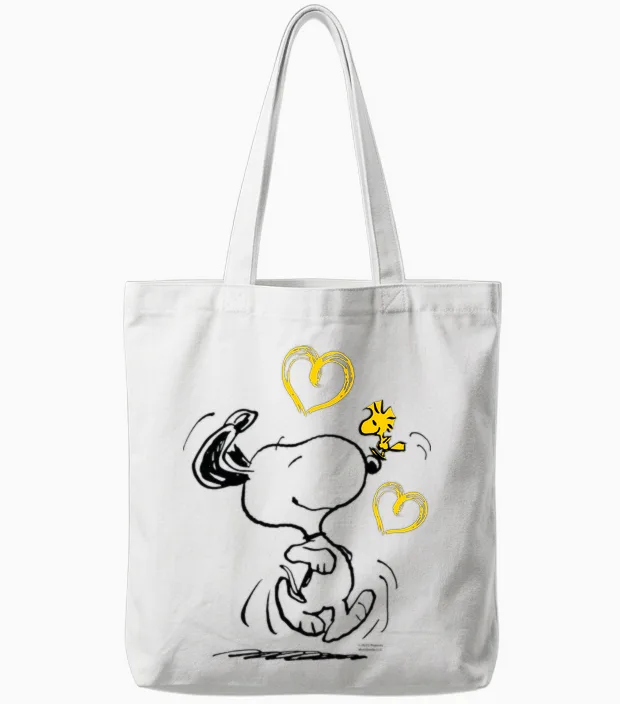 Peanuts - Snoopy Woodstock Ich Laufe Zu Dir Langarmshirt Tote Bags in White