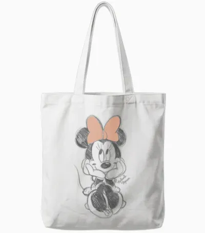 Disney Minnie Mouse Classic Sketch Cute Vintage Portrait T-Shirt, White Tote Bags - White