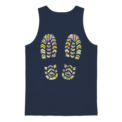 Funny Hiking Mountains Nature Outdoor Footprints Unisex Tank Top - Navy