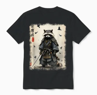 Samurai Waschbär, Japanischer Krieger & Kunst | Vintage Anime Unisex T-Shirt - Black