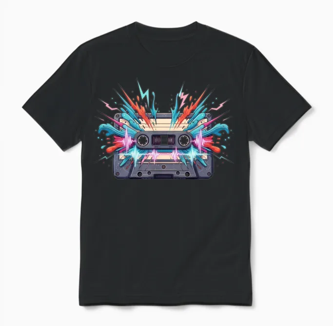 Retro Cassette Burst Unisex T-Shirt - Black