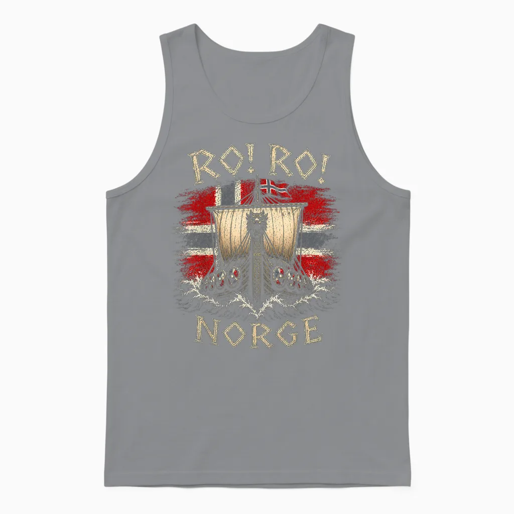 Ro! Ro! Norge Wikinger Langschiff Norwegen Flagge Skandinavisch Unisex Tank Top in Sport Grey