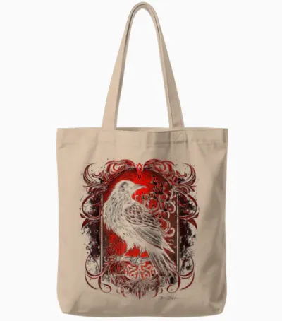 Odins Raven Viking Norse Runes Nordmann Mythology T-Shirt, Black Tote Bags - Natural