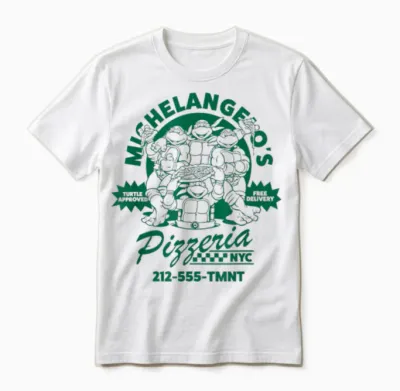 Teenage Mutant Ninja Turtles Michelangelo's Vintage Pizzeria T-Shirt, White, S Unisex T-Shirt - White