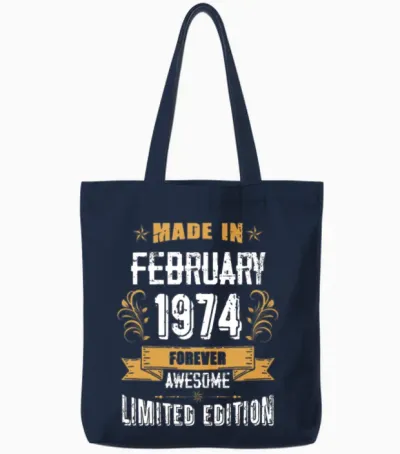 February 1974 Vintage Birthday Present Tote Bags - Navy
