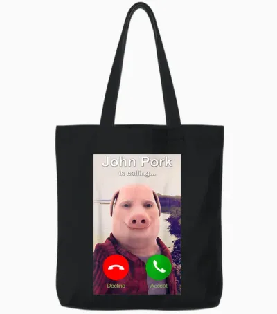 John Pork Is Calling Tote Bags - Black