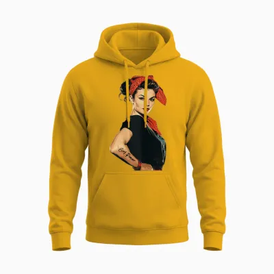 Rockabilly Girl Power T-Shirt, Black Unisex Hoodie - Gold