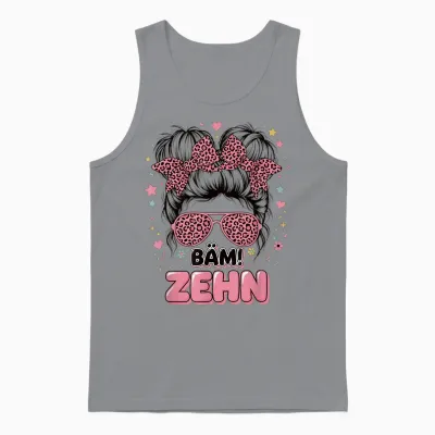 Kids Birthday 10 Girls Messy Bun Bäm Tenth 10 Years Old Unisex Tank Top - Sport Grey