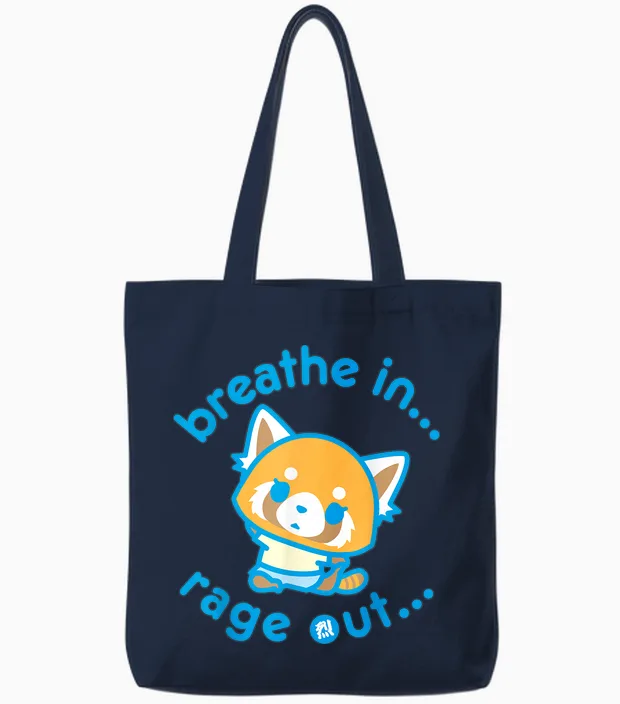 Aggretsuko Yoga Breathe in Rage Out Tote Bags in Navy
