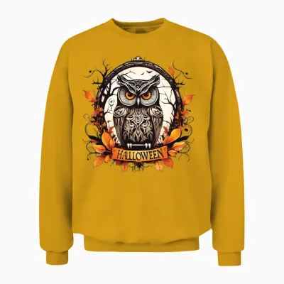 Ornate Owl Halloween Emblem Unisex Sweatshirt - Gold