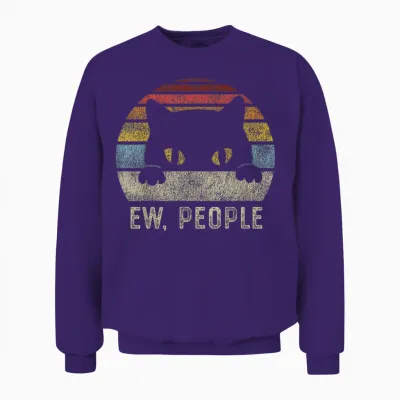 Ew People Retro Cat Funny Vintage Anti Social Introvert Unisex Sweatshirt - Purple