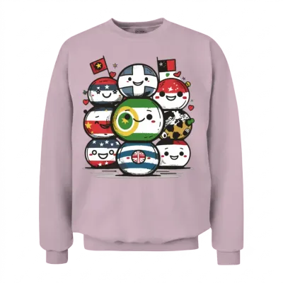 Countryball Characters Depicted in Their Iconic Unisex Sweatshirt - Light Pink