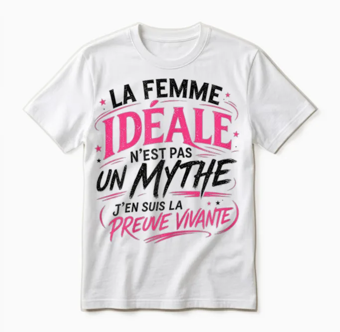 Cadeau Femme Idéale Mythe Preuve Vivante Original Humour Unisex T-Shirt in White