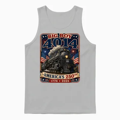 Big Boy 4014 Train 4th of July Retro Us Flag Vintage Apparel Unisex Tank Top - Ash