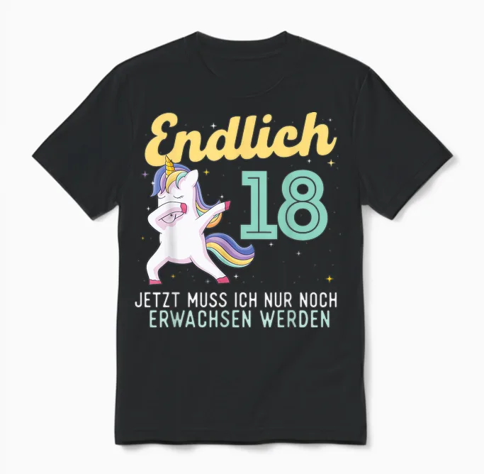 Lustig Humor Endlich 18 Jahre Geburtstag Birthday Unisex T-Shirt in Black