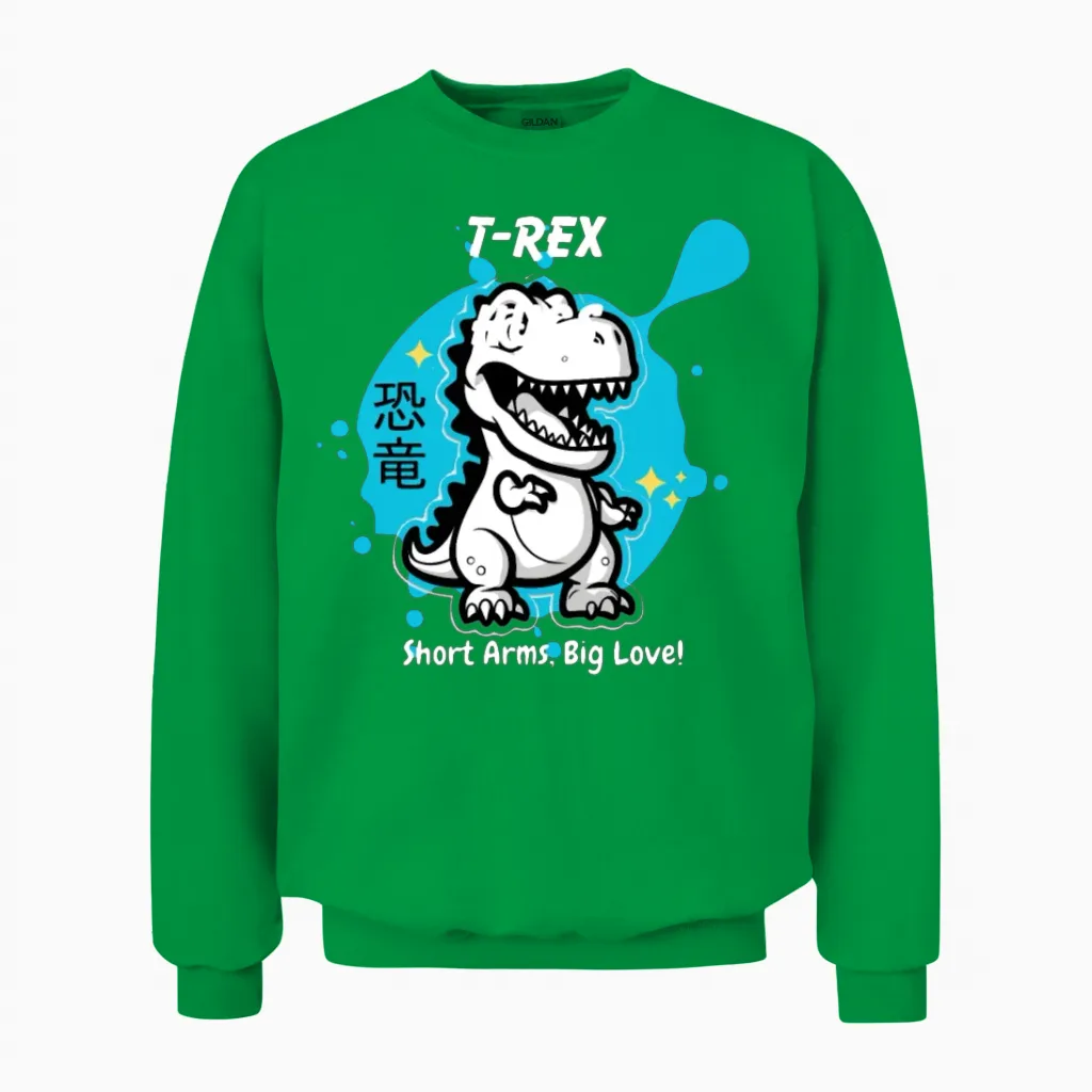 T Rex Hugs Short Arms Unisex Sweatshirt in Irish Green