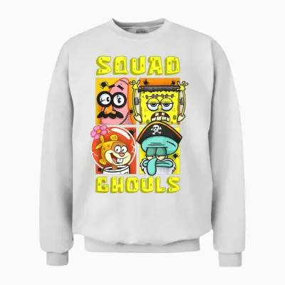 Mademark X Spongebob Squarepants - Spongebob Patrick Squidward Sandy Halloween Squad Ghouls Fun Unisex Sweatshirt - White