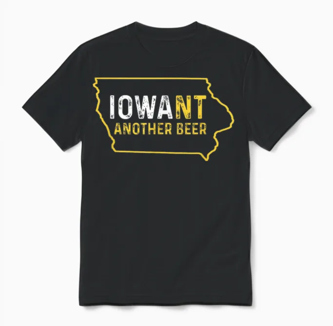 Funny Iowa Beer Distressed Iowa State Map Unisex T-Shirt in Black